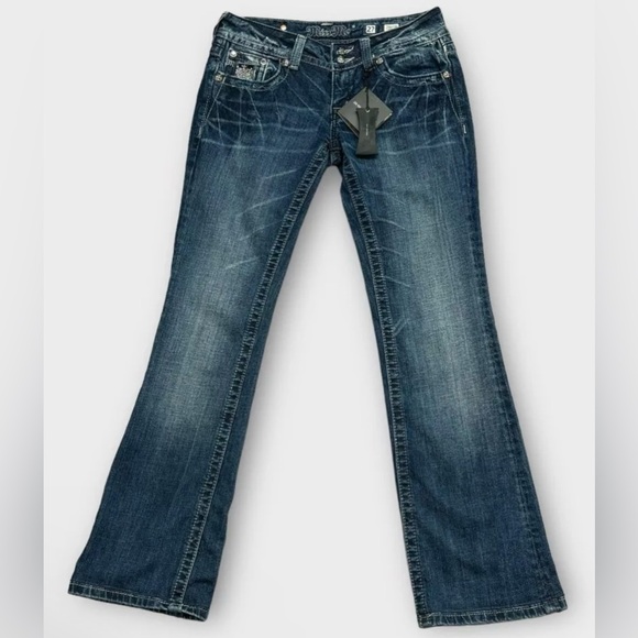 Miss Me Jeans Women 27 Bootcut Embellished Distressed Whiskering Bling NWT bling - Picture 1 of 16